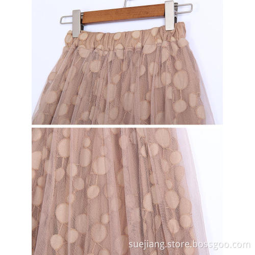 Women Sweet A-Line Mid-calf Dot Elastic Waist Skirt